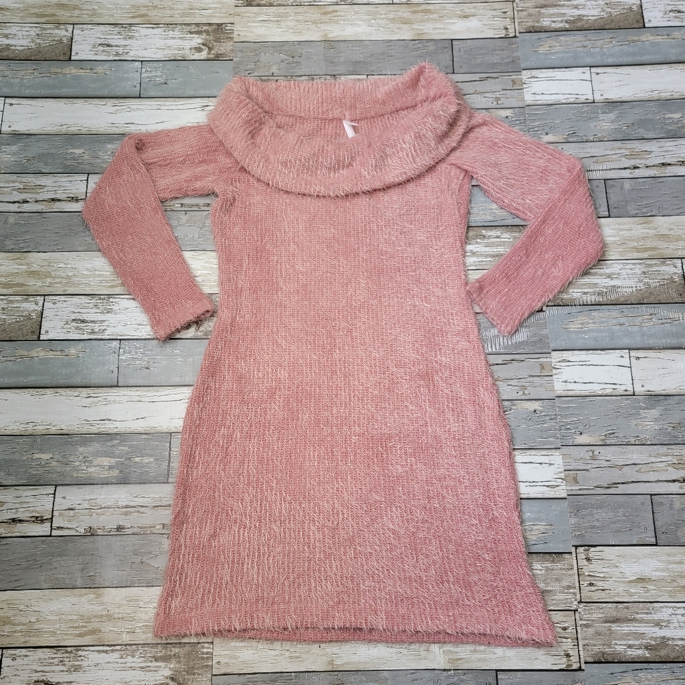Xhilaration Womens Large Cowl Neck Eyelash Knit Long sleeve sweater dress pink